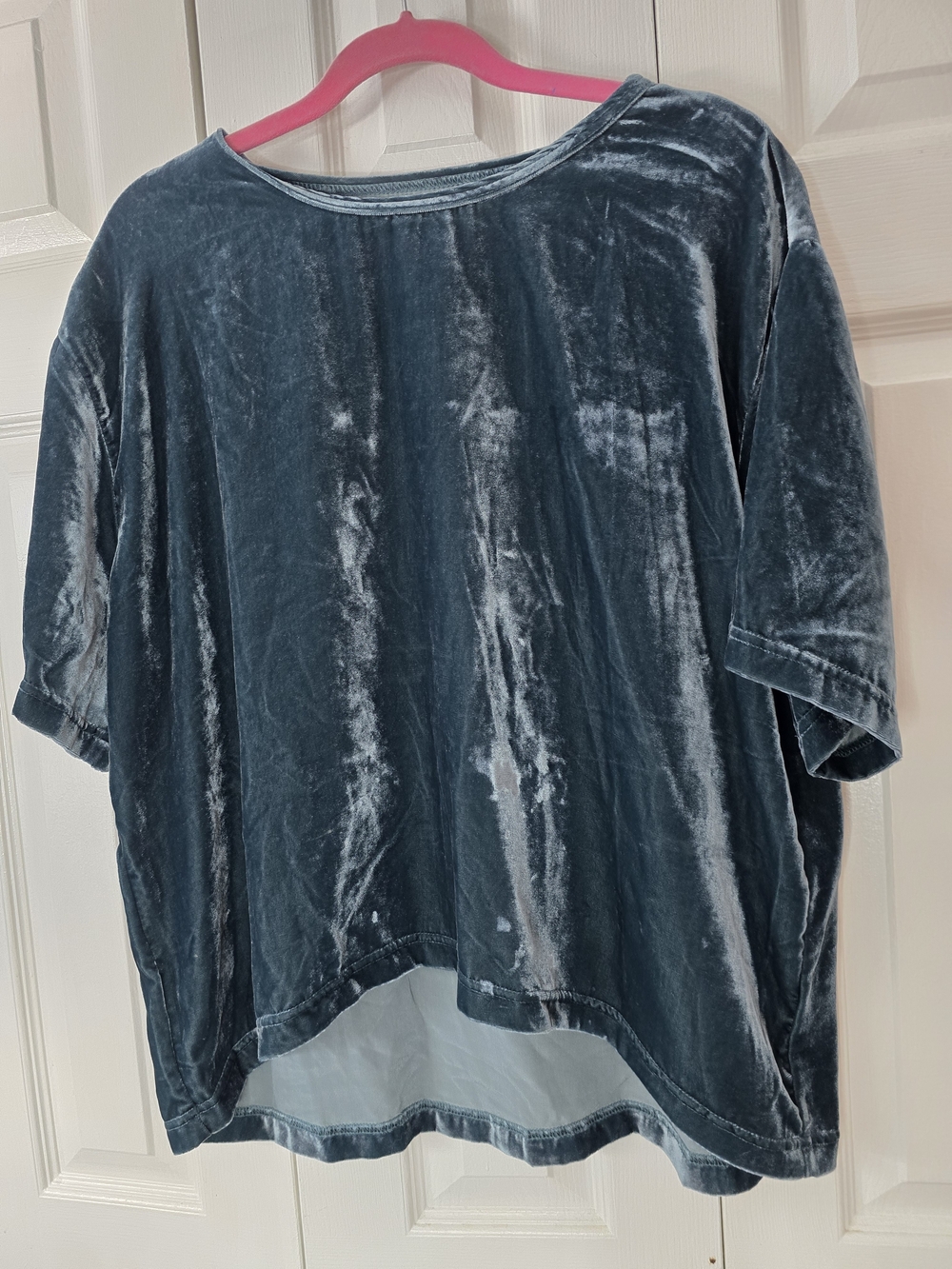 MELLODAY Slate-Blue Velvet Short Sleeve Top